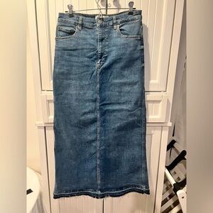 ZARA Blue Denim Distressed Maxi Skirt. NWOT